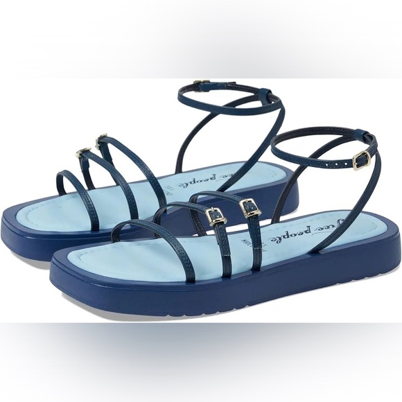 Free People Fionna Leather Strappy Platform Sandals Blue Size 40 - Picture 7 of 7